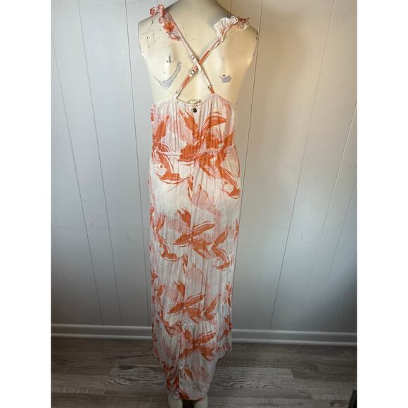 Roxy Hot Summer Lands Maxi Dress in Orange and White. Size M - Picture 6 of 9